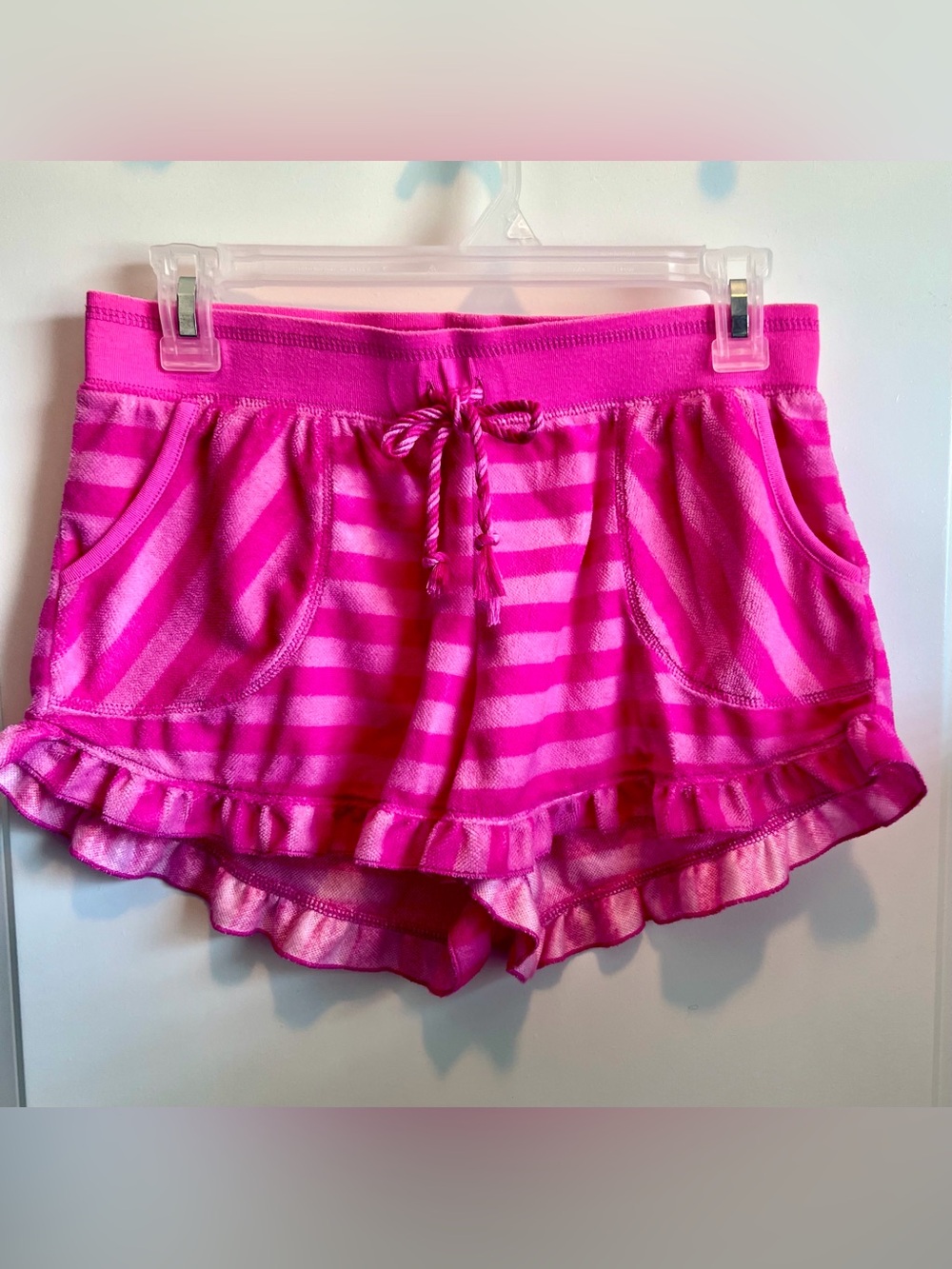 Betsey Johnson Hot Pink Striped Ruffle Lounge Shorts MED